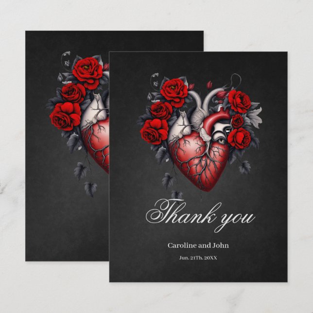 Carte De Remerciements Magnifique coeur victorien gothique (Devant / Derrière)