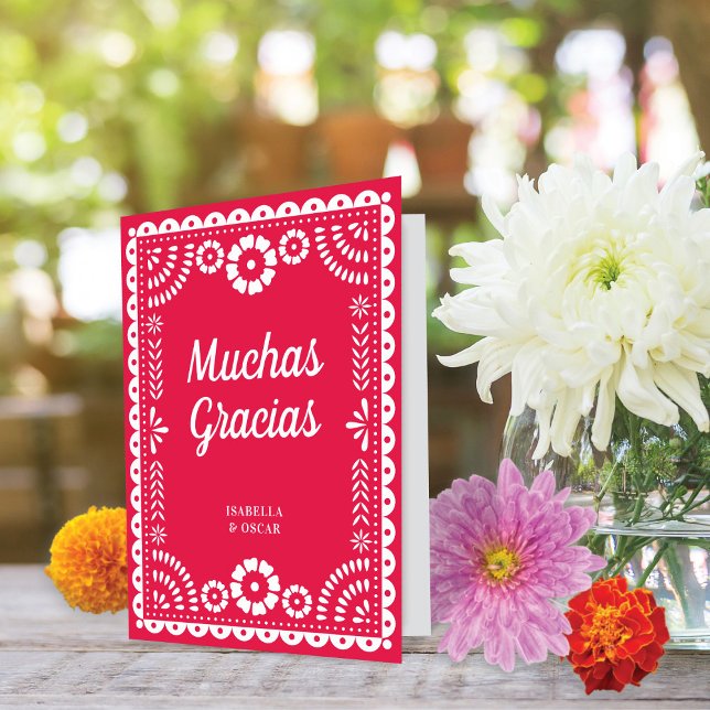 Carte De Remerciements Magnifique Mariage rose chaud Picado Papel Orné (Créateur téléchargé)