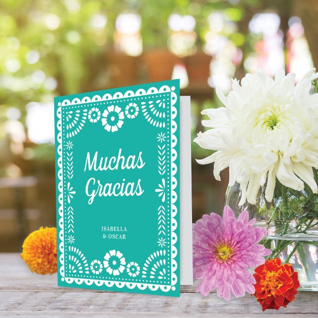Carte De Remerciements Magnifique Ornate Papel Picado Aqua Mariage (Créateur téléchargé)