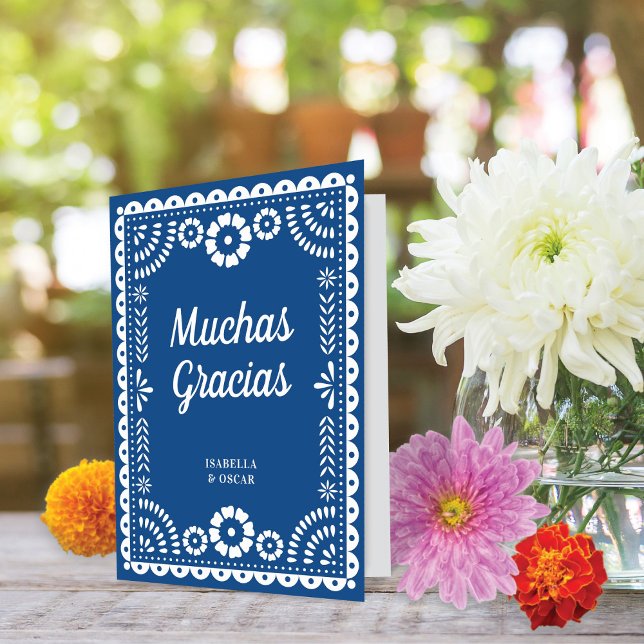 Carte De Remerciements Magnifique Papel Orné Picado Mariage Bleu (Créateur téléchargé)