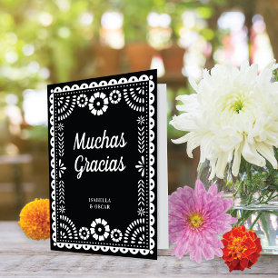 Carte De Remerciements Magnifique papier orné Picado noir blanc Mariage