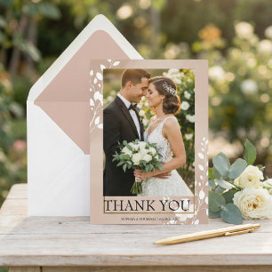 Carte De Remerciements Magnolia Floral Élégant Photo Mariage
