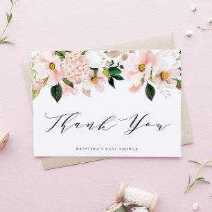 Carte De Remerciements Magnolia rose pâle et Baby shower Hydrangea