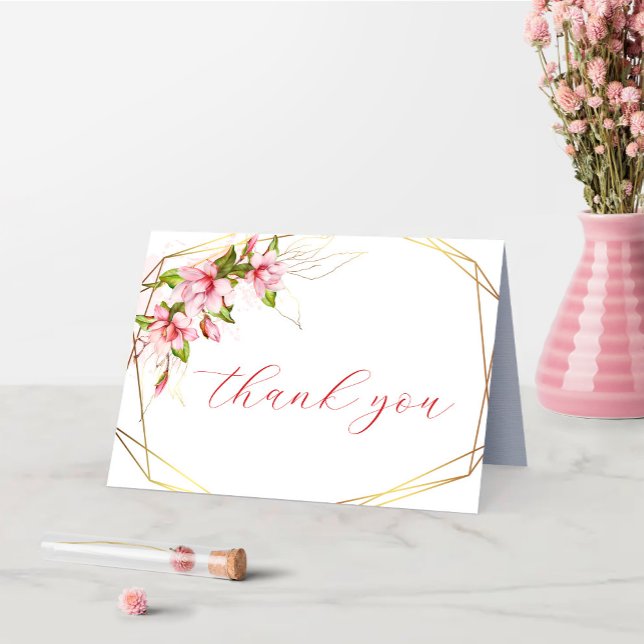 Carte De Remerciements Magnolias avec Faux Gold Foil Frame Rustique Maria (Créateur téléchargé)