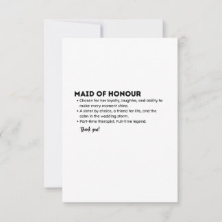 Carte De Remerciements Maid of Honour Definition Card – Funny & Heartfelt