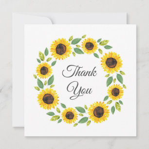Carte De Remerciements Main Painted Watercolor Sunflower