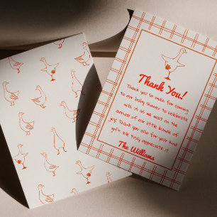 Carte De Remerciements Main tirée Orange Silly Goose En vichy Baby shower
