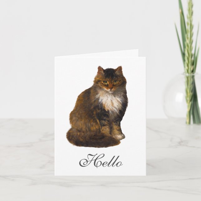 Carte De Remerciements Maine Coon Chat Peint Portrait Art Bonjour (Devant)
