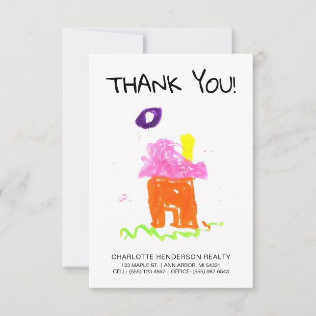Carte De Remerciements Maison d'enfant personnalisée Dessin client immobi (Devant)