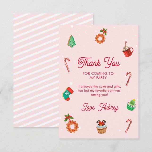 Carte De Remerciements Maison en pain d'épices rose Noël Anniversaire (Devant / Derrière)