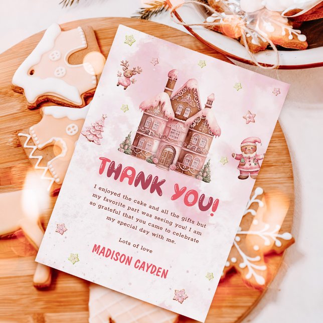 Carte De Remerciements Maison en pain d'épices rose Noël Anniversaire (Créateur téléchargé)