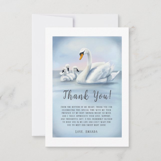 Carte De Remerciements Mama Swan avec Baby shower bébé (Devant)