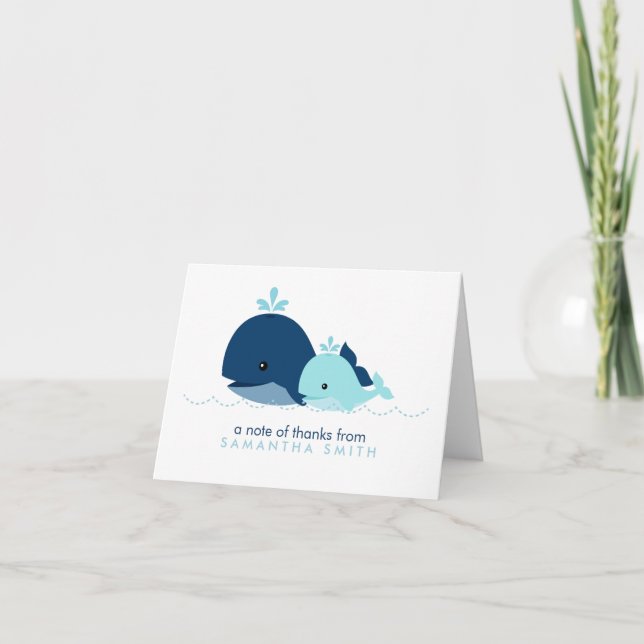 Carte De Remerciements Maman et Baby Whale Baby shower {blue} (Devant)