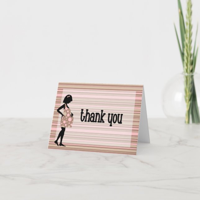 Carte De Remerciements Maman To Be Baby Pink Brown Stripes Thank (Devant)