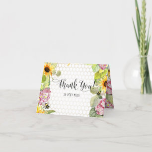 Carte De Remerciements Maman to Bee Sunflower Pink Hydrangeas