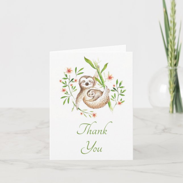 Carte de remerciements mamma et bébé paresseux (Devant)