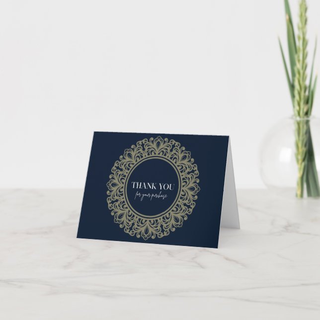 Carte de remerciements mandala bleu et or marine (Devant)