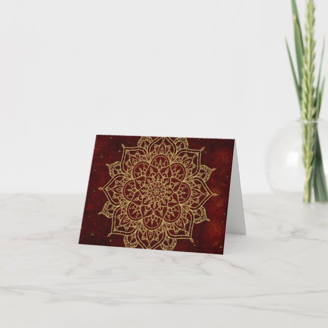 Carte De Remerciements Mandala rouge vin profond & Glam doré moderne Merc (Devant)