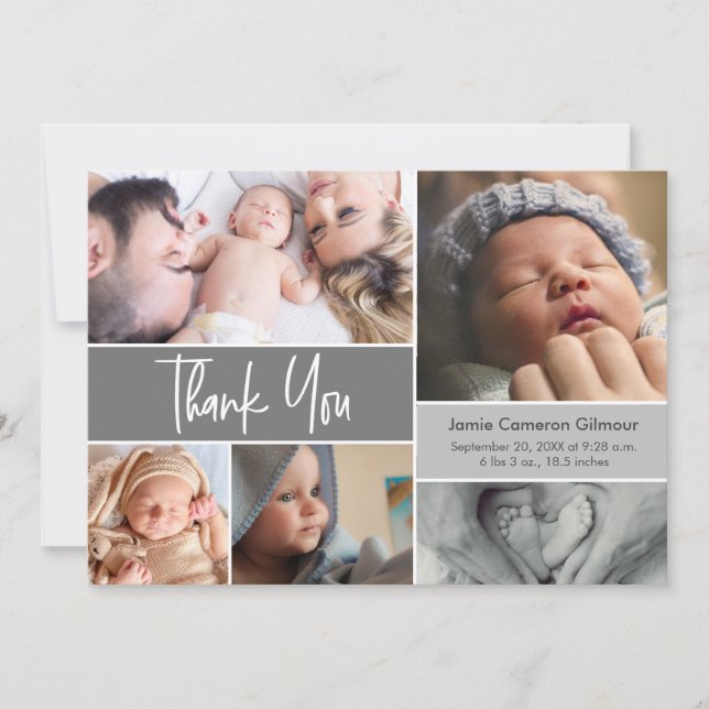 Carte De Remerciements Manufacture moderne Baby shower gris Photos (Devant)