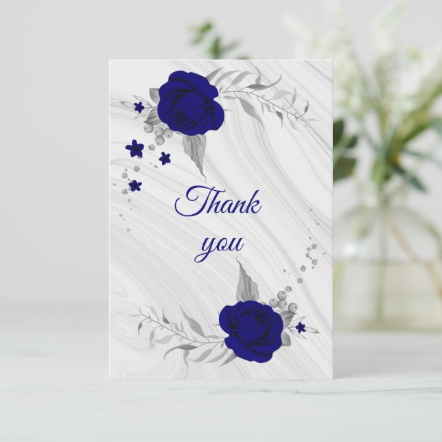 Carte De Remerciements marbre gris argent royal (Debout devant)