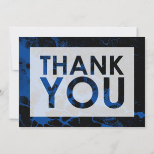 Carte De Remerciements Marbre noir sur fond bleu profond avec découpage