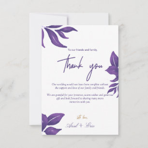 Carte De Remerciements Marbre pourpre & Eucalyptus or Elégant mariage