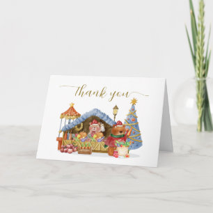 Carte De Remerciements Marché de Noël d'hiver Ours en peluche Baby Shower