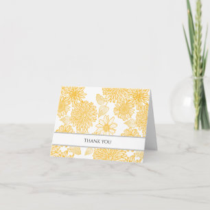 Carte De Remerciements Marguerites Jaunes Ensoleillées & Dahlias Pliées