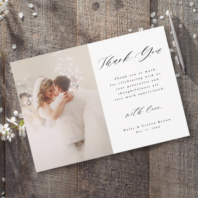 Carte De Remerciements Mariage 2 photo élégant à la main (Créateur téléchargé)