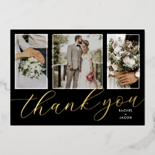 Carte de remerciements Mariage 3 photos Gold Foil 