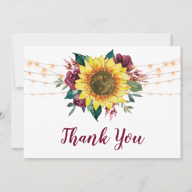 Carte De Remerciements Mariage à cordes de tournesols rustiques (Devant)
