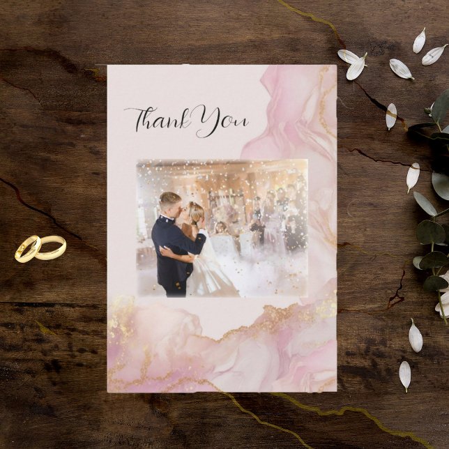 Carte De Remerciements Mariage à l'aquarelle Seraphina rose et or  (Créateur téléchargé)