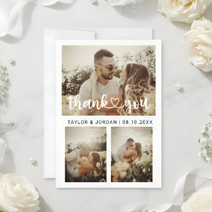 Carte De Remerciements Mariage à l'écriture cursive cœur collage trois ph