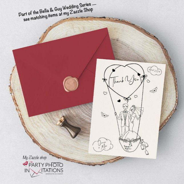 Carte de remerciements Mariage à main (Bella and Guy hand drawn thank you card)