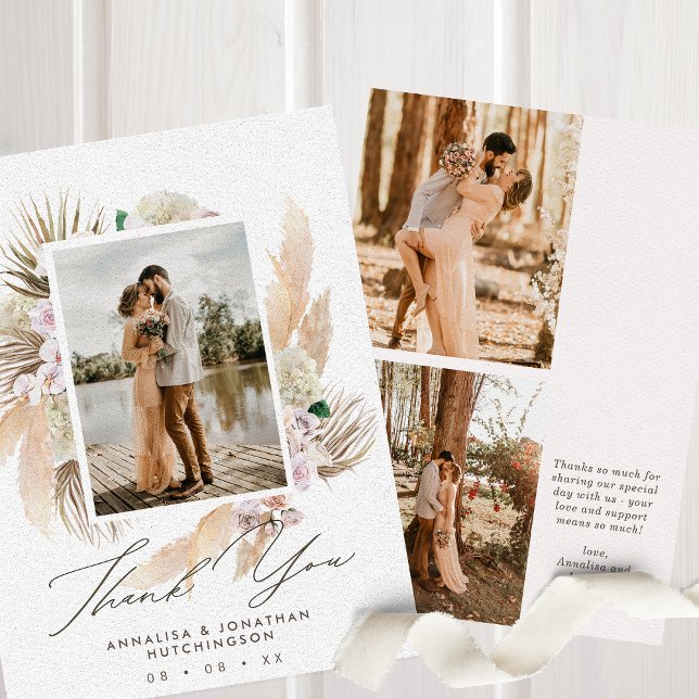 Carte De Remerciements Mariage à photos multiples de Boho moderne (Créateur téléchargé)
