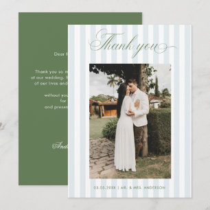 Carte De Remerciements Mariage à rayures bleues intemporelles et écriture