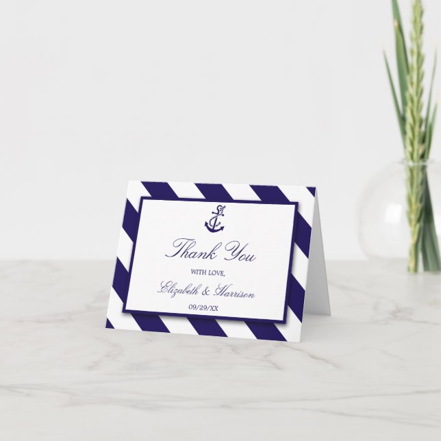 Carte De Remerciements Mariage Ancre bleu marine (Devant)