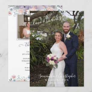 Carte De Remerciements Mariage Aquarelle Purple Lavande Flore Script