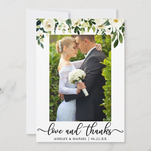 Carte De Remerciements Mariage Aquarelle Vert Blanc Floral Photo (Devant)