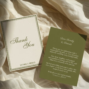 Carte De Remerciements Mariage Argenté Vert Olive Chic 