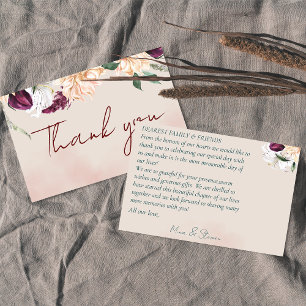 Carte De Remerciements mariage arrangement floral rouge et blanc botaniqu
