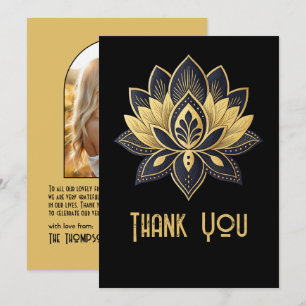 Carte De Remerciements Mariage Art déco de style Gatsby noir et or