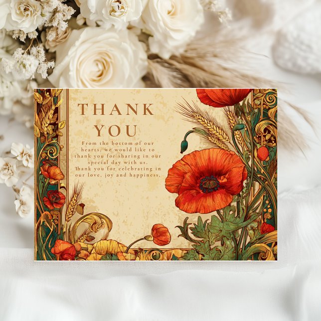 Carte De Remerciements Mariage Art Nouveau Poppy (Créateur téléchargé)