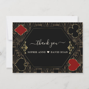 Carte De Remerciements Mariage au Casino Glam Vegas Gold Art Déco