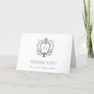 Carte De Remerciements Mariage au chandelier floral à monogramme vintage