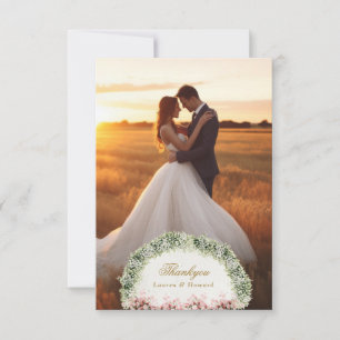 Carte De Remerciements mariage au château dans un jardin floral à la fran