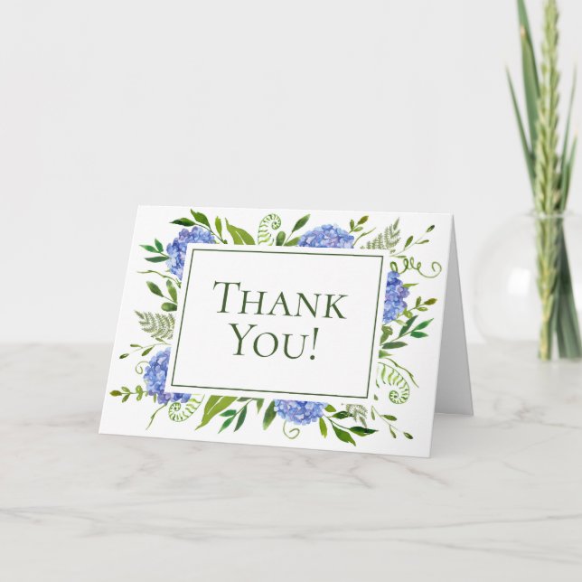 Carte De Remerciements Mariage aux Hortensias Bleus (Devant)