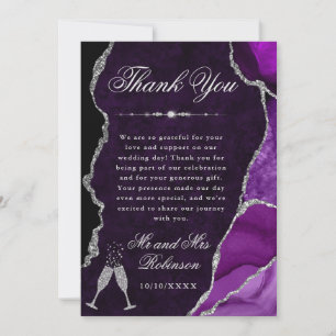 Carte De Remerciements Mariage avec agate et marbre pailletés violet et a