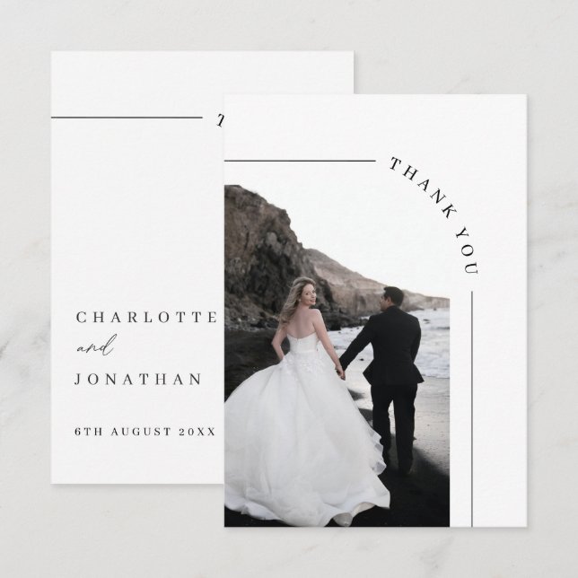 Carte De Remerciements Mariage avec Arche Moderne Photo en Noir et Blanc (Devant / Derrière)