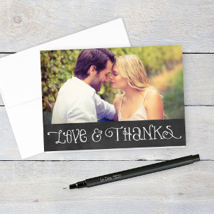 Carte De Remerciements Mariage avec photo rustique sur tableau noir "Amou